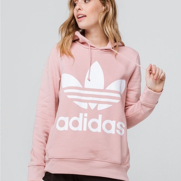 Adidas Pink Mauve long sleeve Trefoil Hoodie sweatshirt - Picture 1 of 5